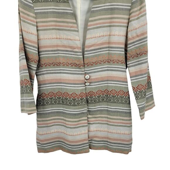 Vintage Southwestern Blazer M Sage Rust Linen Embroidered 2 Button Duster USA - Picture 9 of 17